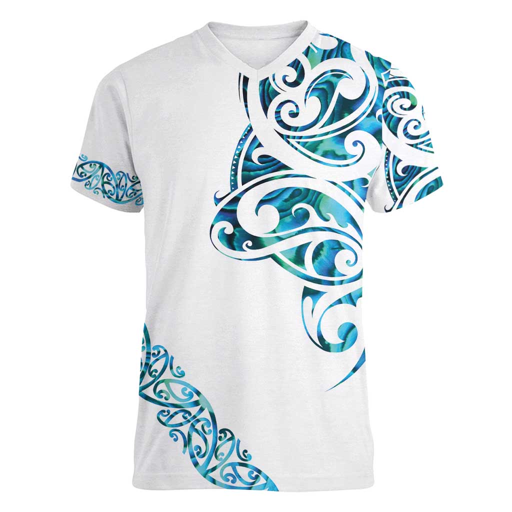 All White Maori Tribal Tattoo Personalised Women V-Neck T-Shirt Polynesian Style LT9 Female White - Polynesian Pride