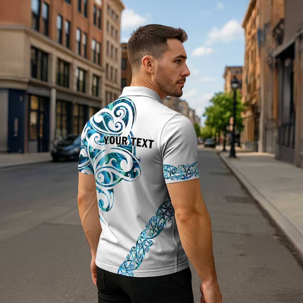 All White Maori Tribal Tattoo Personalised Zipper Polo Shirt Polynesian Style - Polynesian Pride