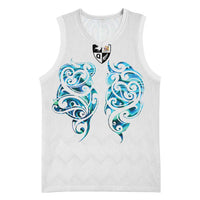 Queensland Maori Kiwi Personalised Basketball Jersey Ma Kakariki Papua Shell Maori Tribal Tattoo LT9 Unisex White - Polynesian Pride