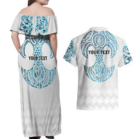 Queensland Maori Kiwi Personalised Couples Matching Off Shoulder Maxi Dress and Hawaiian Shirt Ma Kakariki Papua Shell Maori Tribal Tattoo LT9 - Polynesian Pride