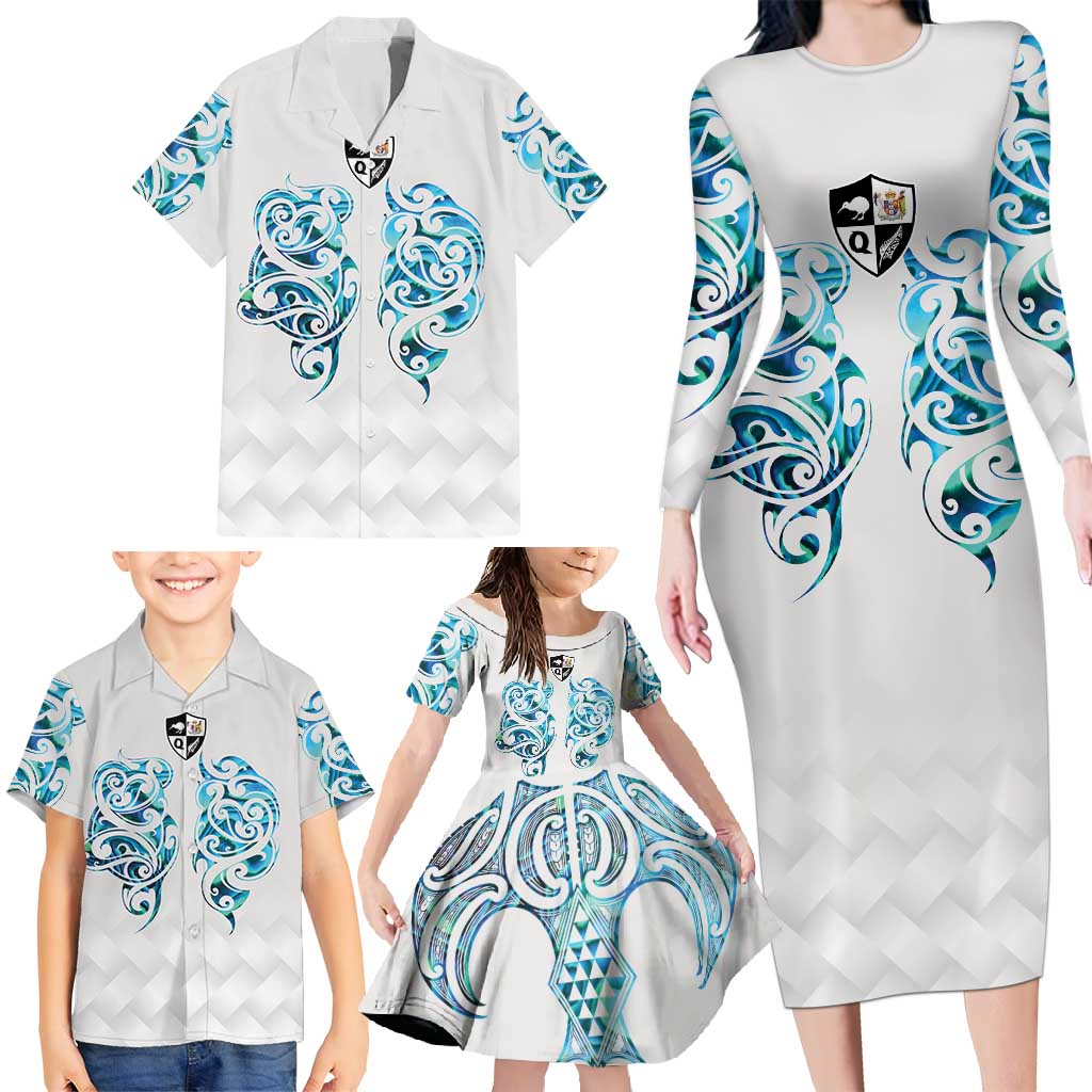 Queensland Maori Kiwi Personalised Family Matching Long Sleeve Bodycon Dress and Hawaiian Shirt Ma Kakariki Papua Shell Maori Tribal Tattoo LT9 - Polynesian Pride