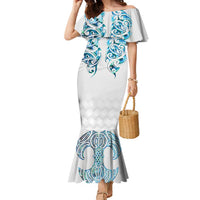 Queensland Maori Kiwi Personalised Family Matching Mermaid Dress and Hawaiian Shirt Ma Kakariki Papua Shell Maori Tribal Tattoo LT9 Mom's Dress White - Polynesian Pride
