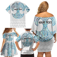 Queensland Maori Kiwi Personalised Family Matching Off Shoulder Short Dress and Hawaiian Shirt Ma Kakariki Papua Shell Maori Tribal Tattoo LT9 - Polynesian Pride