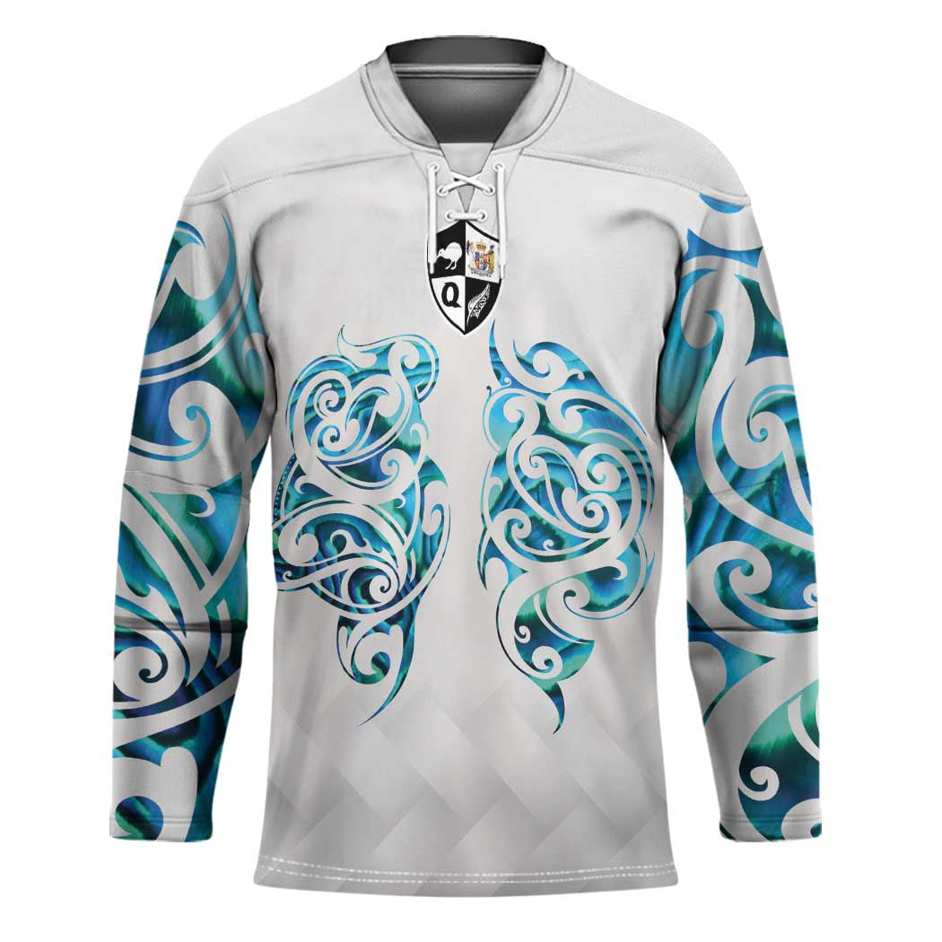 Queensland Maori Kiwi Personalised Hockey Jersey Ma Kakariki Papua Shell Maori Tribal Tattoo LT9 Unisex White - Polynesian Pride