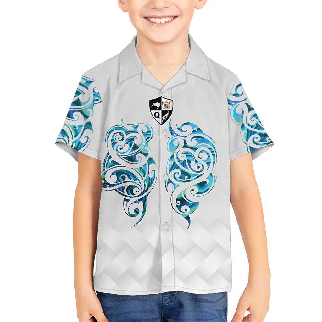 Queensland Maori Kiwi Personalised Kid Hawaiian Shirt Ma Kakariki Papua Shell Maori Tribal Tattoo LT9 Kid White - Polynesian Pride