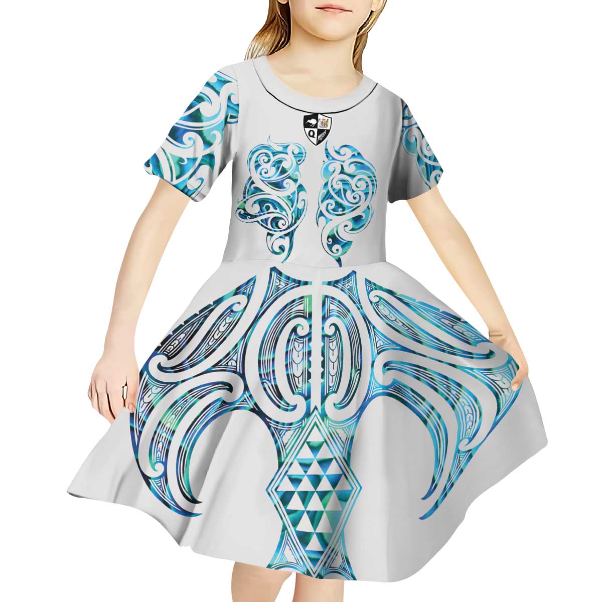 Queensland Maori Kiwi Personalised Kid Short Sleeve Dress Ma Kakariki Papua Shell Maori Tribal Tattoo LT9 - Polynesian Pride