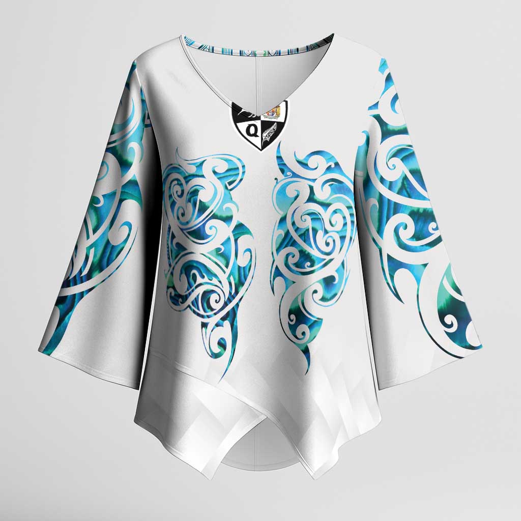 Queensland Maori Kiwi Personalised Kimono Sleeve Blouse Ma Kakariki Papua Shell Maori Tribal Tattoo LT9 Female White - Polynesian Pride