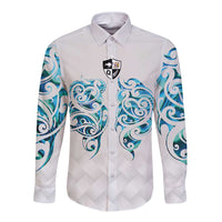 Queensland Maori Kiwi Personalised Long Sleeve Button Shirt Ma Kakariki Papua Shell Maori Tribal Tattoo LT9 Unisex White - Polynesian Pride