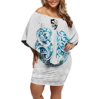 Queensland Maori Kiwi Personalised Off Shoulder Short Dress Ma Kakariki Papua Shell Maori Tribal Tattoo LT9 Women White - Polynesian Pride