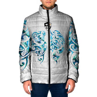 Queensland Maori Kiwi Personalised Padded Jacket Ma Kakariki Papua Shell Maori Tribal Tattoo LT9 Men White - Polynesian Pride