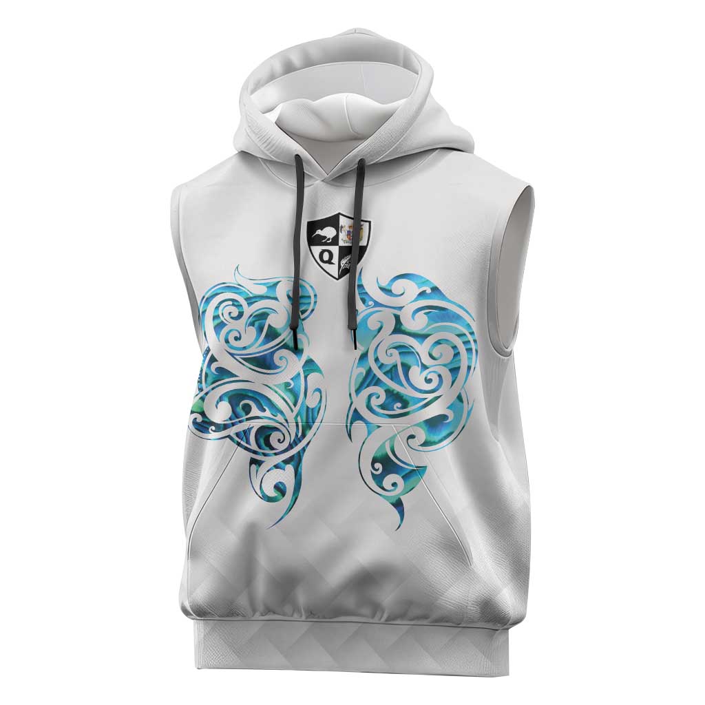 Queensland Maori Kiwi Personalised Sleeveless Hoodie Ma Kakariki Papua Shell Maori Tribal Tattoo LT9 White - Polynesian Pride