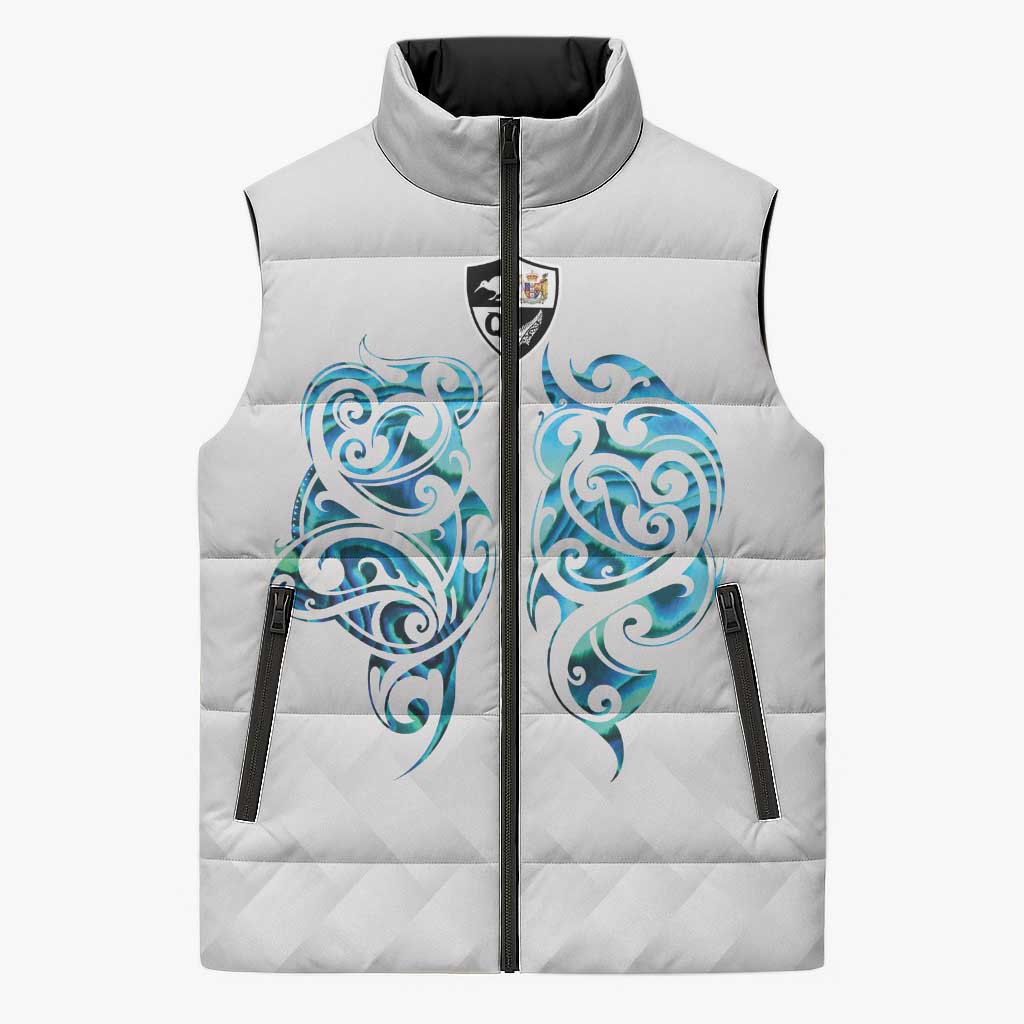 Queensland Maori Kiwi Personalised Sleeveless Puffer Jacket Ma Kakariki Papua Shell Maori Tribal Tattoo LT9 Unisex White - Polynesian Pride