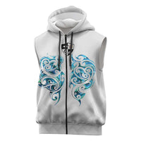 Queensland Maori Kiwi Personalised Sleeveless Zip Hoodie Ma Kakariki Papua Shell Maori Tribal Tattoo LT9 White - Polynesian Pride