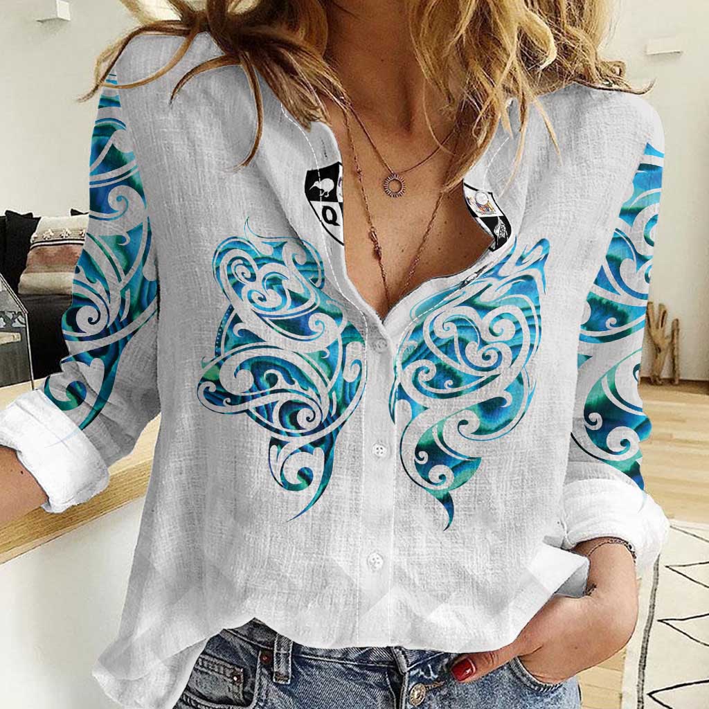 Queensland Maori Kiwi Personalised Women Casual Shirt Ma Kakariki Papua Shell Maori Tribal Tattoo LT9 Female White - Polynesian Pride
