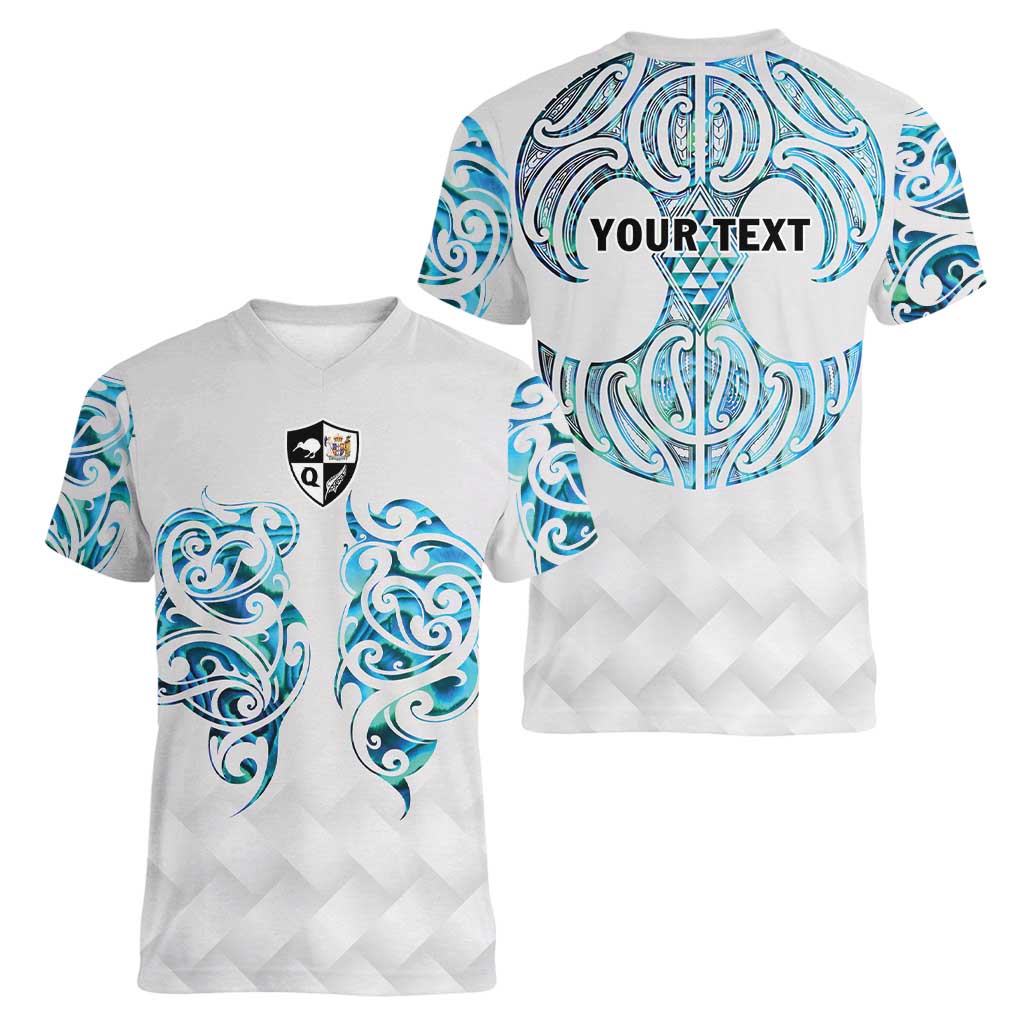 Queensland Maori Kiwi Personalised Women V-Neck T-Shirt Ma Kakariki Papua Shell Maori Tribal Tattoo LT9 - Polynesian Pride