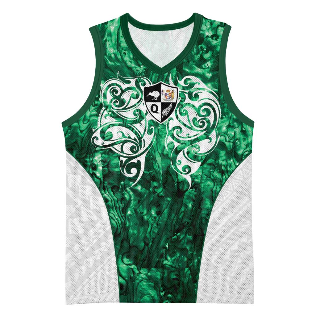 Queensland Maori Kiwi Personalised Basketball Jersey Kikirangi Papua Shell Maori Tribal Tattoo LT9 Unisex Green - Polynesian Pride