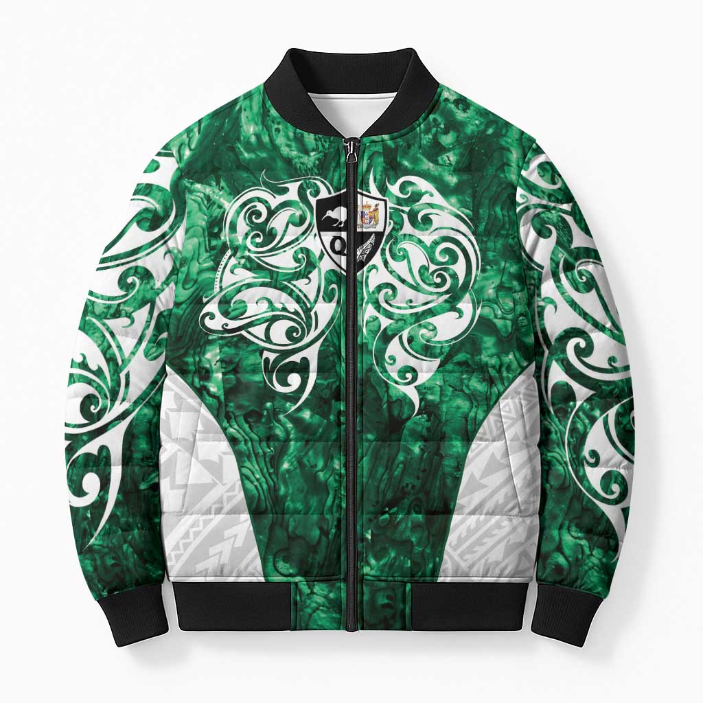 Queensland Maori Kiwi Personalised Bomber Puffer Jacket Kikirangi Papua Shell Maori Tribal Tattoo LT9 Unisex Green - Polynesian Pride