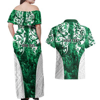 Queensland Maori Kiwi Personalised Couples Matching Off Shoulder Maxi Dress and Hawaiian Shirt Kikirangi Papua Shell Maori Tribal Tattoo LT9 - Polynesian Pride