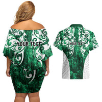 Queensland Maori Kiwi Personalised Couples Matching Off Shoulder Short Dress and Hawaiian Shirt Kikirangi Papua Shell Maori Tribal Tattoo LT9 - Polynesian Pride