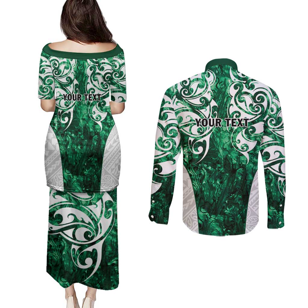 Queensland Maori Kiwi Personalised Couples Matching Puletasi and Long Sleeve Button Shirt Kikirangi Papua Shell Maori Tribal Tattoo LT9 - Polynesian Pride