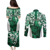 Queensland Maori Kiwi Personalised Couples Matching Puletasi and Long Sleeve Button Shirt Kikirangi Papua Shell Maori Tribal Tattoo LT9 - Polynesian Pride