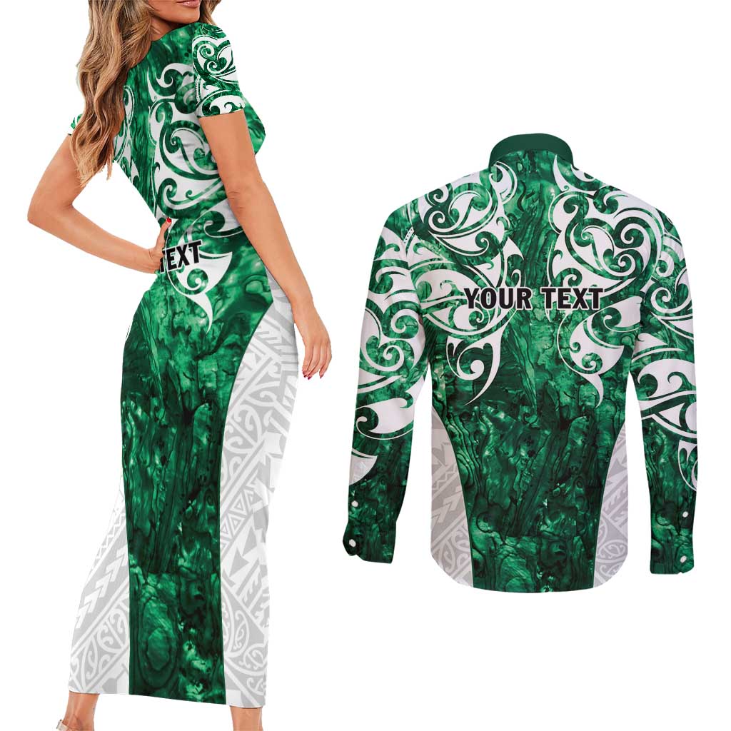 Queensland Maori Kiwi Personalised Couples Matching Short Sleeve Bodycon Dress and Long Sleeve Button Shirt Kikirangi Papua Shell Maori Tribal Tattoo LT9 - Polynesian Pride