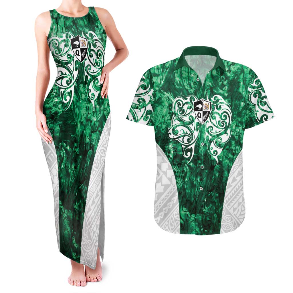 Queensland Maori Kiwi Personalised Couples Matching Tank Maxi Dress and Hawaiian Shirt Kikirangi Papua Shell Maori Tribal Tattoo LT9 Green - Polynesian Pride