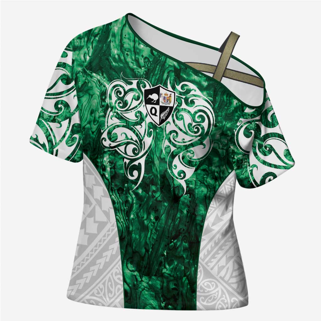 Queensland Maori Kiwi Personalised Cross Shoulder Shirt Kikirangi Papua Shell Maori Tribal Tattoo LT9 Female Green - Polynesian Pride