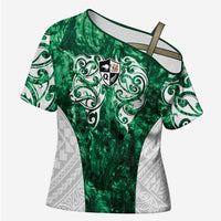 Queensland Maori Kiwi Personalised Cross Shoulder Shirt Kikirangi Papua Shell Maori Tribal Tattoo LT9 Female Green - Polynesian Pride