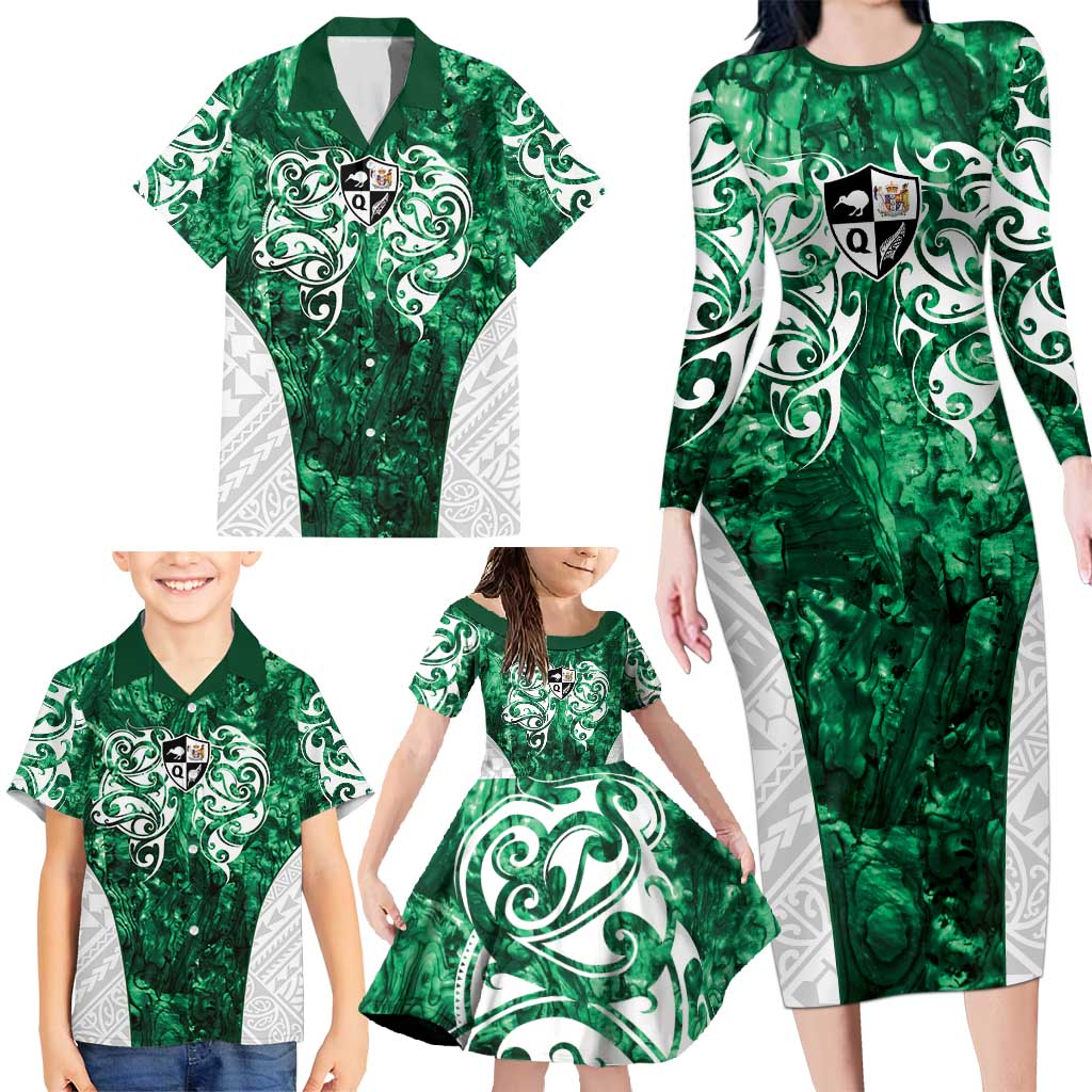 Queensland Maori Kiwi Personalised Family Matching Long Sleeve Bodycon Dress and Hawaiian Shirt Kikirangi Papua Shell Maori Tribal Tattoo LT9 - Polynesian Pride