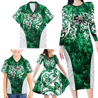 Queensland Maori Kiwi Personalised Family Matching Long Sleeve Bodycon Dress and Hawaiian Shirt Kikirangi Papua Shell Maori Tribal Tattoo LT9 - Polynesian Pride