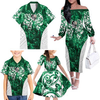 Queensland Maori Kiwi Personalised Family Matching Off The Shoulder Long Sleeve Dress and Hawaiian Shirt Kikirangi Papua Shell Maori Tribal Tattoo LT9 - Polynesian Pride