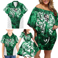 Queensland Maori Kiwi Personalised Family Matching Off Shoulder Short Dress and Hawaiian Shirt Kikirangi Papua Shell Maori Tribal Tattoo LT9 - Polynesian Pride