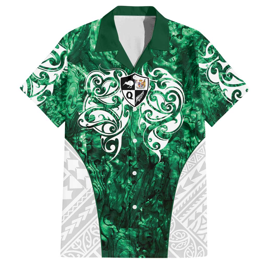 Queensland Maori Kiwi Personalised Family Matching Off Shoulder Short Dress and Hawaiian Shirt Kikirangi Papua Shell Maori Tribal Tattoo LT9 Dad's Shirt - Short Sleeve Green - Polynesian Pride