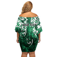 Queensland Maori Kiwi Personalised Family Matching Off Shoulder Short Dress and Hawaiian Shirt Kikirangi Papua Shell Maori Tribal Tattoo LT9 - Polynesian Pride