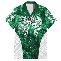 Queensland Maori Kiwi Personalised Family Matching Short Sleeve Bodycon Dress and Hawaiian Shirt Kikirangi Papua Shell Maori Tribal Tattoo LT9 Dad's Shirt - Short Sleeve Green - Polynesian Pride