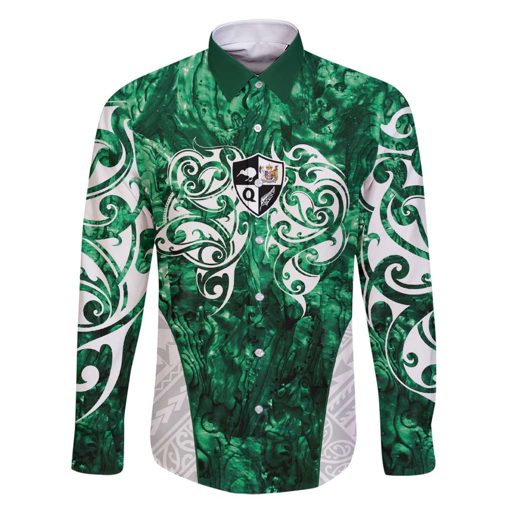 Queensland Maori Kiwi Personalised Family Matching Short Sleeve Bodycon Dress and Hawaiian Shirt Kikirangi Papua Shell Maori Tribal Tattoo LT9 Dad's Shirt - Long Sleeve Green - Polynesian Pride