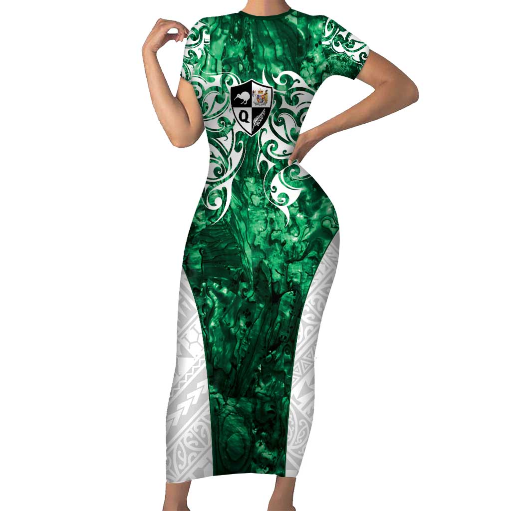 Queensland Maori Kiwi Personalised Family Matching Short Sleeve Bodycon Dress and Hawaiian Shirt Kikirangi Papua Shell Maori Tribal Tattoo LT9 Mom's Dress Green - Polynesian Pride