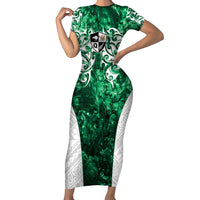 Queensland Maori Kiwi Personalised Family Matching Short Sleeve Bodycon Dress and Hawaiian Shirt Kikirangi Papua Shell Maori Tribal Tattoo LT9 Mom's Dress Green - Polynesian Pride