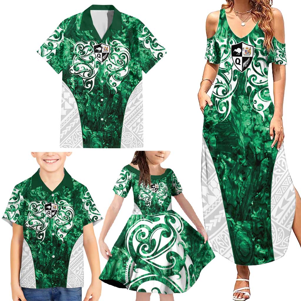 Queensland Maori Kiwi Personalised Family Matching Summer Maxi Dress and Hawaiian Shirt Kikirangi Papua Shell Maori Tribal Tattoo LT9 - Polynesian Pride