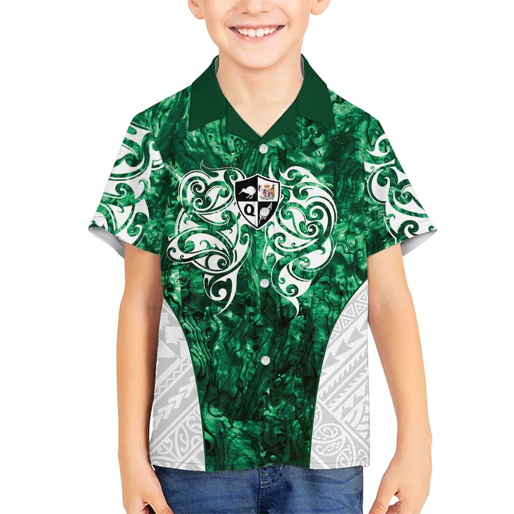 Queensland Maori Kiwi Personalised Kid Hawaiian Shirt Kikirangi Papua Shell Maori Tribal Tattoo LT9 Kid Green - Polynesian Pride