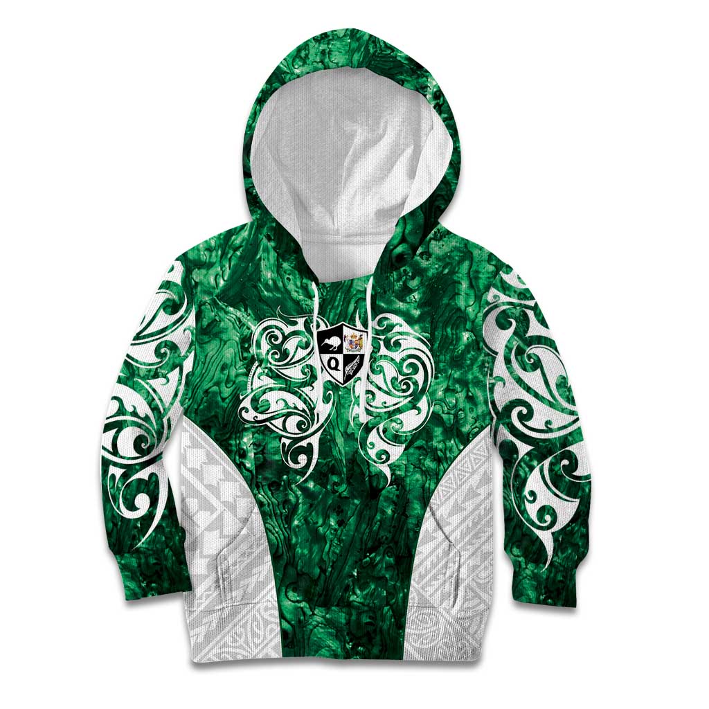 Queensland Maori Kiwi Personalised Kid Hoodie Kikirangi Papua Shell Maori Tribal Tattoo LT9 Hoodie Green - Polynesian Pride