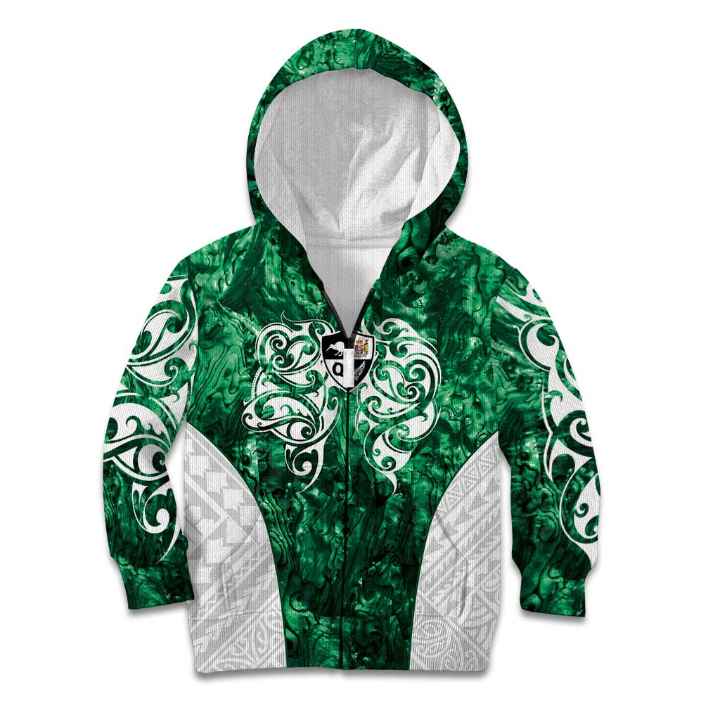 Queensland Maori Kiwi Personalised Kid Hoodie Kikirangi Papua Shell Maori Tribal Tattoo LT9 Zip Hoodie Green - Polynesian Pride