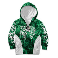 Queensland Maori Kiwi Personalised Kid Hoodie Kikirangi Papua Shell Maori Tribal Tattoo LT9 Zip Hoodie Green - Polynesian Pride
