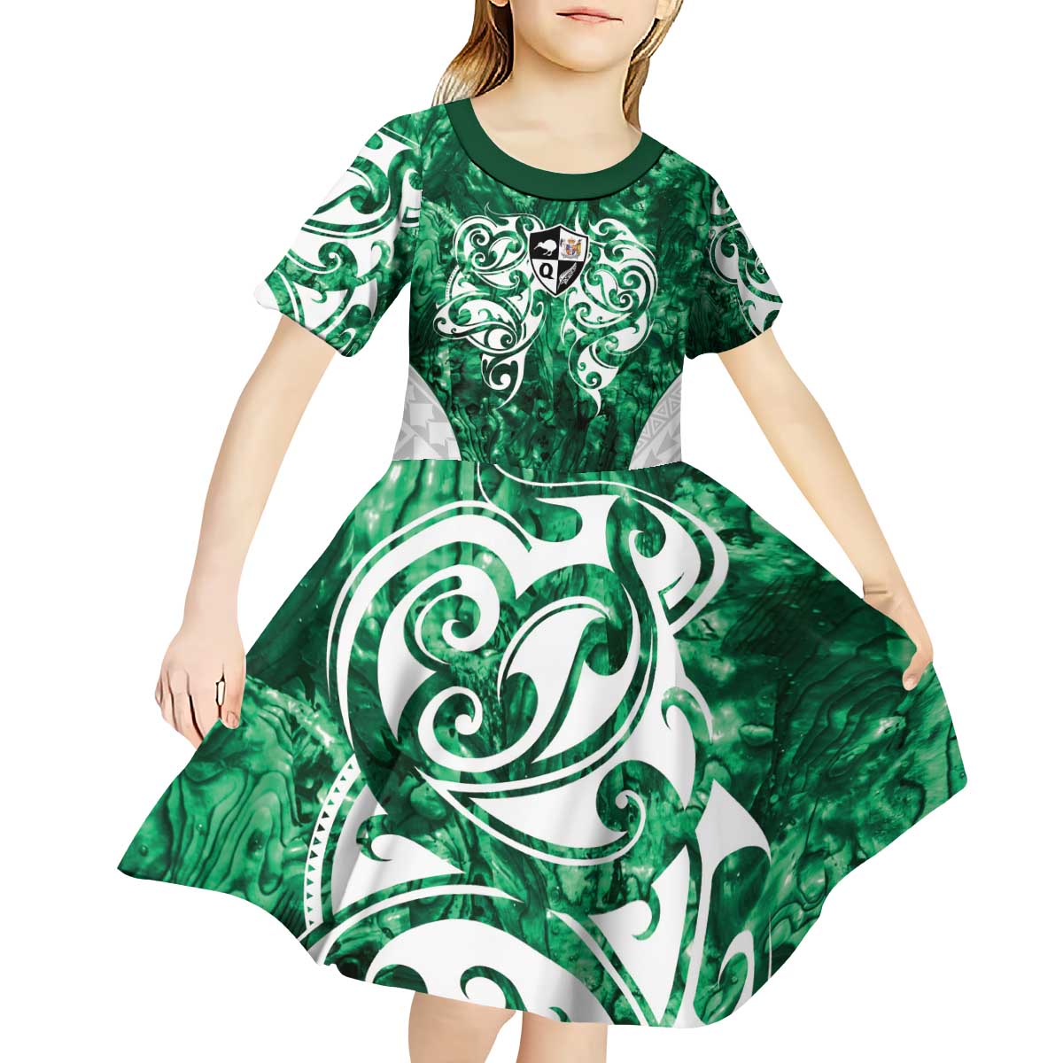 Queensland Maori Kiwi Personalised Kid Short Sleeve Dress Kikirangi Papua Shell Maori Tribal Tattoo LT9 - Polynesian Pride