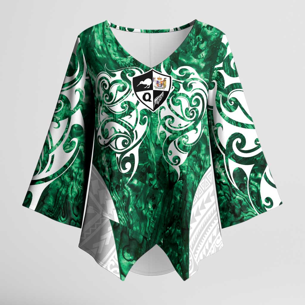 Queensland Maori Kiwi Personalised Kimono Sleeve Blouse Kikirangi Papua Shell Maori Tribal Tattoo LT9 Female Green - Polynesian Pride