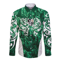 Queensland Maori Kiwi Personalised Long Sleeve Button Shirt Kikirangi Papua Shell Maori Tribal Tattoo LT9 Unisex Green - Polynesian Pride