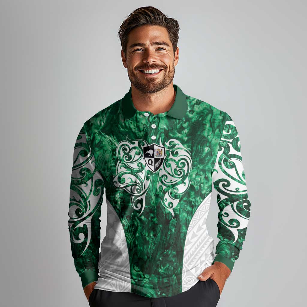 Queensland Maori Kiwi Personalised Long Sleeve Polo Shirt Kikirangi Papua Shell Maori Tribal Tattoo LT9 - Polynesian Pride