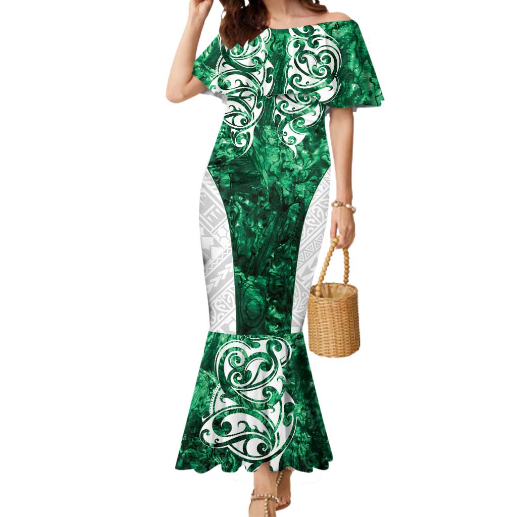 Queensland Maori Kiwi Personalised Mermaid Dress Kikirangi Papua Shell Maori Tribal Tattoo LT9 Women Green - Polynesian Pride