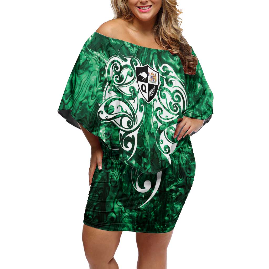 Queensland Maori Kiwi Personalised Off Shoulder Short Dress Kikirangi Papua Shell Maori Tribal Tattoo LT9 Women Green - Polynesian Pride